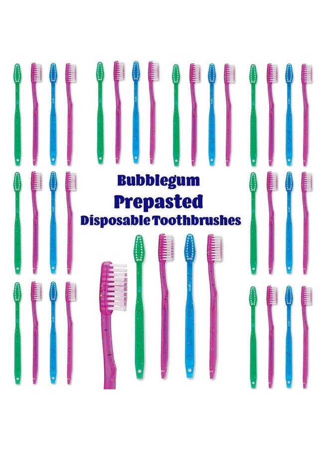 Bottles N Bags Kids Prepasted Toothbrushes Individually Wrapped - Bubblegum Disposable Toothbrushes with Sparkles (36 Pack)