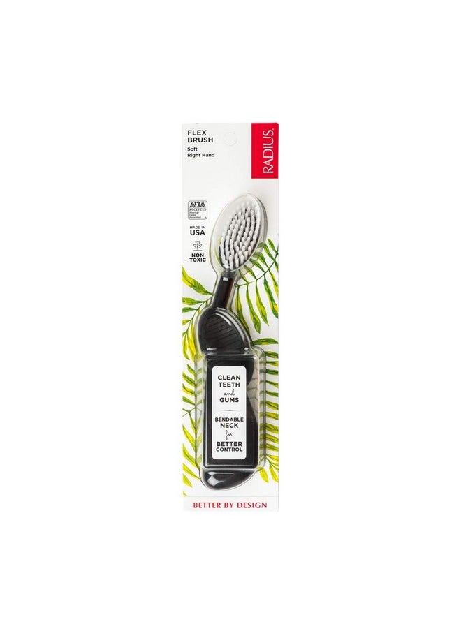 RADIUS Flex Brush with Soft Bristles Toothbrush BPA Free & ADA Accepted Designed to Improve Gum Health & Reduce Issues - Right Hand - Black/White - Pack of 1