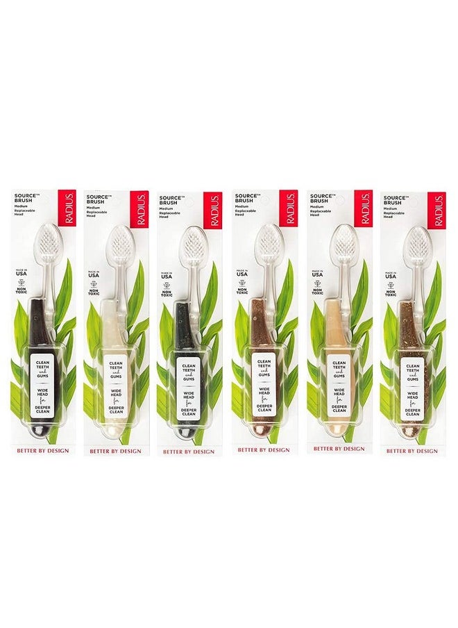 RADIUS Toothbrush Source Floss Brush BPA Free & ADA Accepted Improve Gum Health & Reduce Gum Issues - Medium - Assorted Colors - Pack of 6