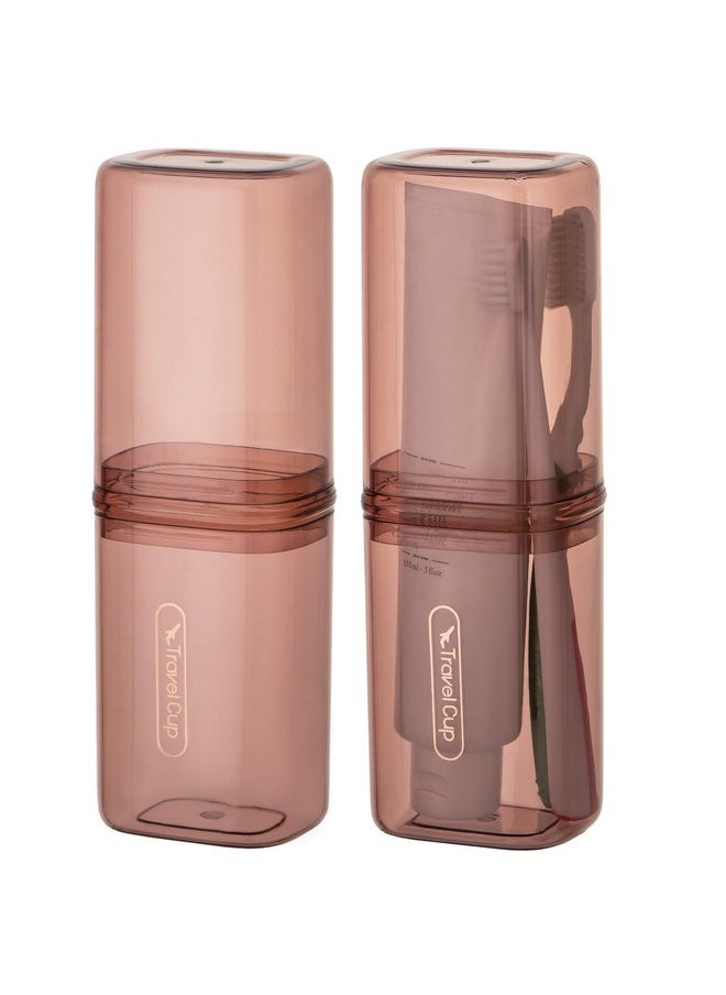 Yeeco Travel Toothbrush Case Holder, Transparent Brown Portable Toothbrush Case with Cover 2 pack, Plastic Toothbrush Organizer for Home School Camping Travelling, 8.1x 2.6x 2.1 inches