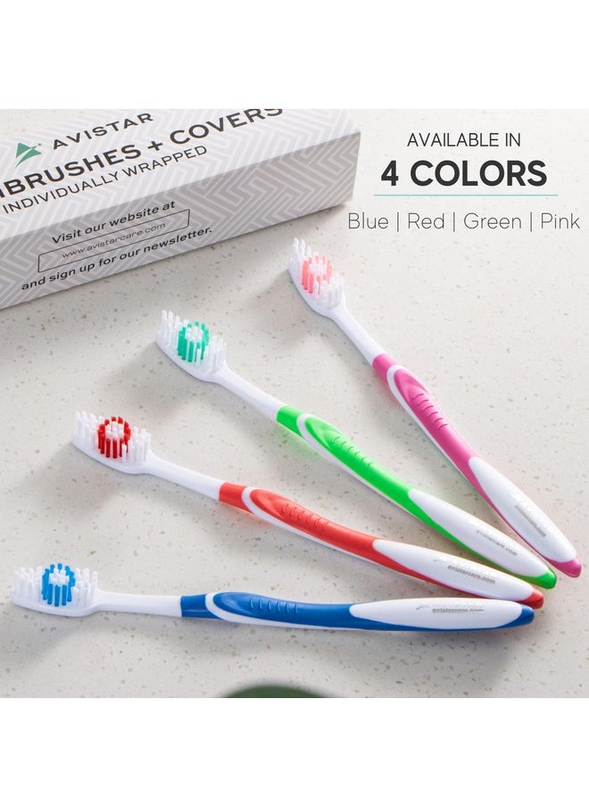 104 Pack Bulk Toothbrushes w/Cover Caps, Individually Wrapped Disposable Travel Toothbrush, Value Size, Long Lasting 3+ Months, Med-Soft Manual Teeth Brush Bristles, 4 Colors (Red Green Blue Pink)