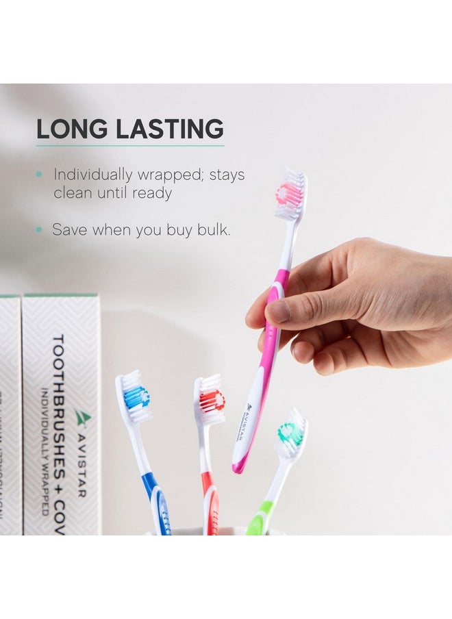 104 Pack Bulk Toothbrushes w/Cover Caps, Individually Wrapped Disposable Travel Toothbrush, Value Size, Long Lasting 3+ Months, Med-Soft Manual Teeth Brush Bristles, 4 Colors (Red Green Blue Pink)