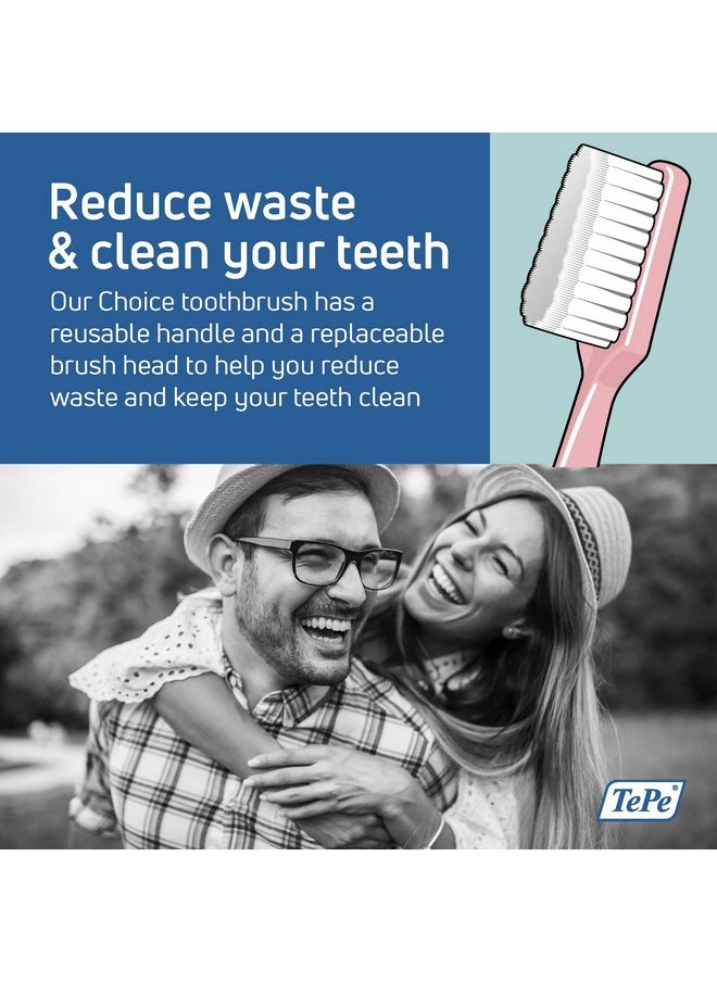 TEPE Choice Soft Toothbrush, Dental Toothbrush for Teeth Cleaning with 3 Replaceable Toothbrush Heads, Pink