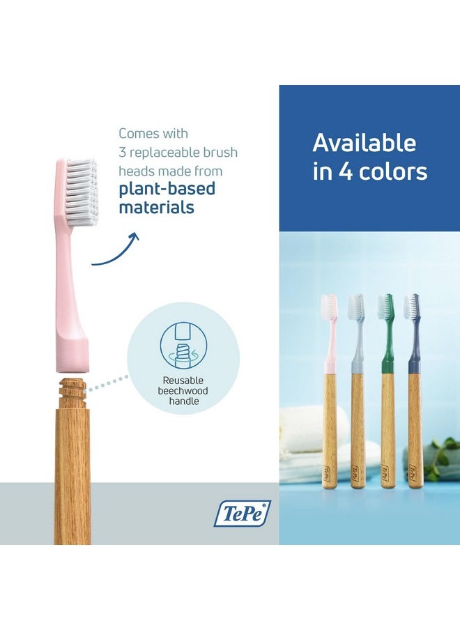 TEPE Choice Soft Toothbrush, Dental Toothbrush for Teeth Cleaning with 3 Replaceable Toothbrush Heads, Pink