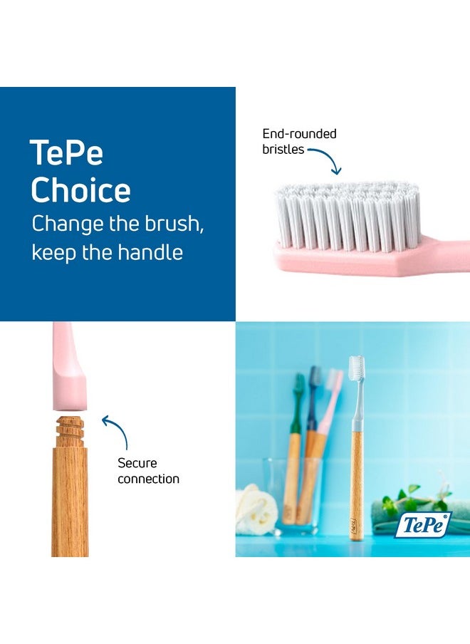 TEPE Choice Soft Toothbrush, Dental Toothbrush for Teeth Cleaning with 3 Replaceable Toothbrush Heads, Pink