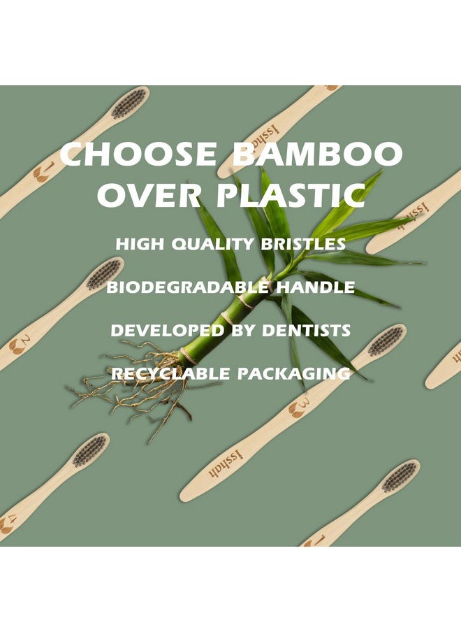 Isshah Biodegradable Eco-Friendly Natural Compostable Bamboo Toothbrushes, FSC Certified and PETA Approved - Pack of 8