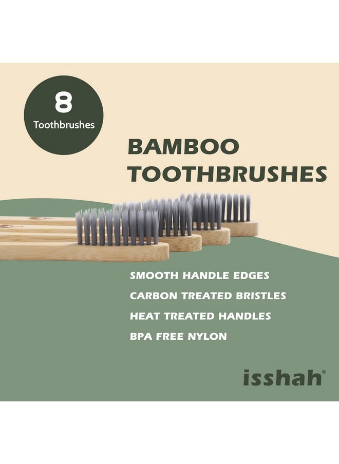 Isshah Biodegradable Eco-Friendly Natural Compostable Bamboo Toothbrushes, FSC Certified and PETA Approved - Pack of 8