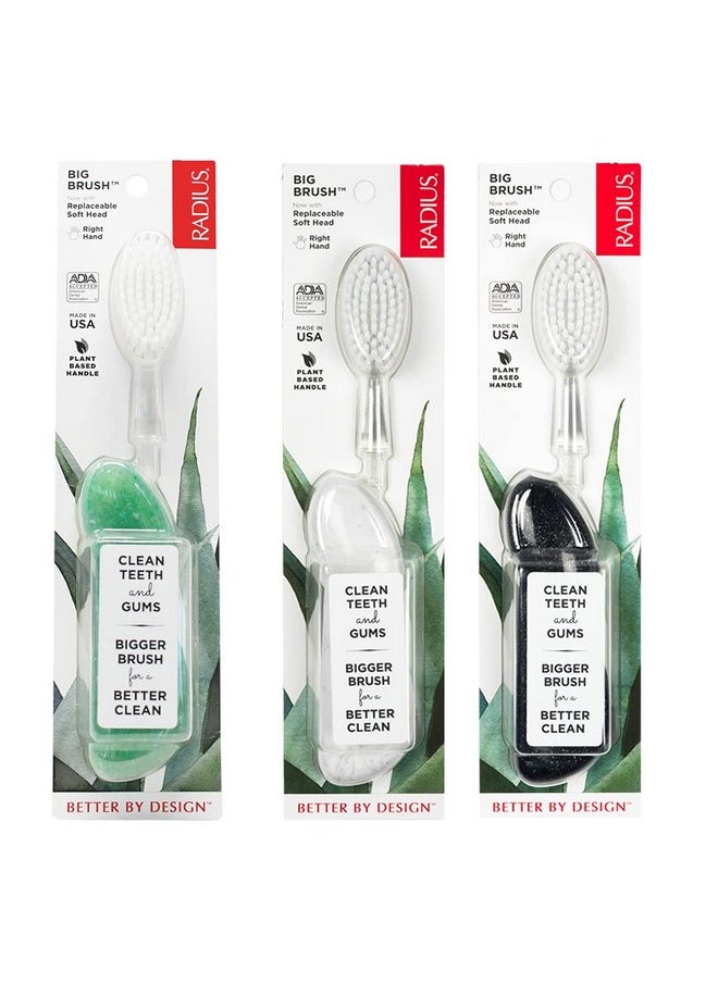 RADIUS Big Brush BPA Free & ADA Accepted Toothbrush Designed to Improve Gum Health & Reduce Gum Issues - Right Hand - Midnight Sky/Marble/Soda Pop Eco Grind - Pack of 3