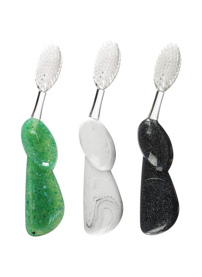 RADIUS Big Brush BPA Free & ADA Accepted Toothbrush Designed to Improve Gum Health & Reduce Gum Issues - Right Hand - Midnight Sky/Marble/Soda Pop Eco Grind - Pack of 3