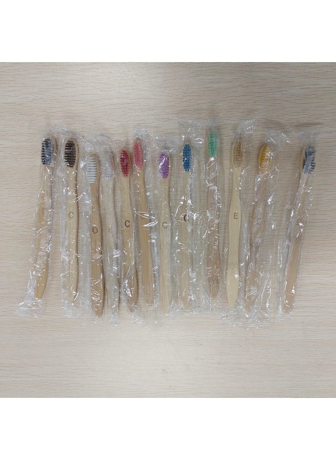 120 Pcs Bamboo Toothbrushes Bulk Soft Bristle Toothbrush Wooden Disposable Travel Toothbrush Bamboo Charcoal Individually Wrapped Toothbrush for Kid Adult Home Travel Use, 7.5 Inch, 12 Colors (Letter)