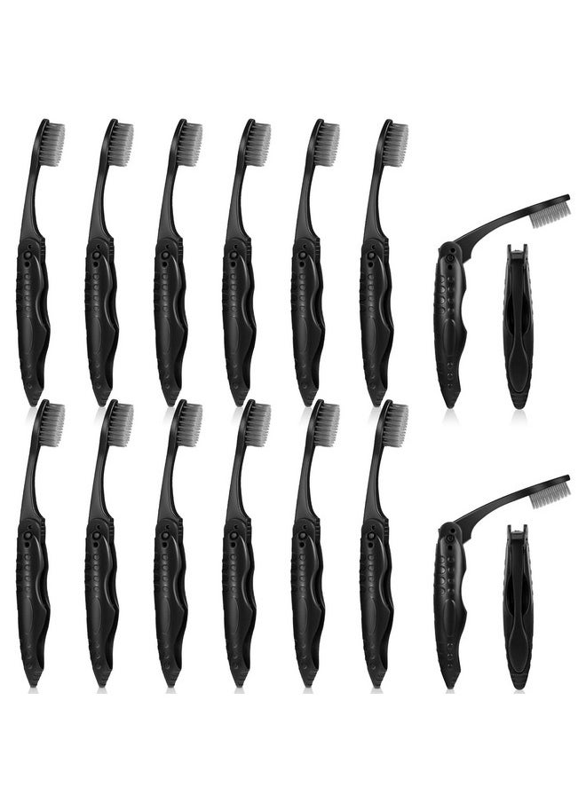 Youyole 16 Pcs Black Travel Toothbrush Folding Portable Charcoal Toothbrush Travel Toothbrush Kit with Soft Medium Bristles for Camping Travel Manual Toothbrushes Bulk