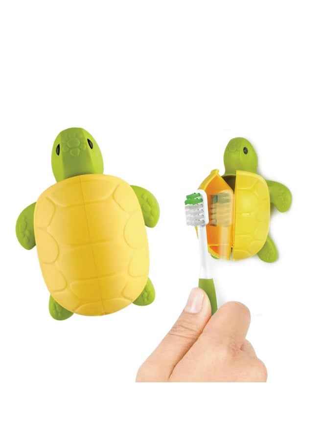 Flipper Fun Animal Turtle Toothbrush Cover - Kids Toothbrush Holder with Cover - Toothbrush Holders for Bathrooms - Suction Cup Toothbrush Holder