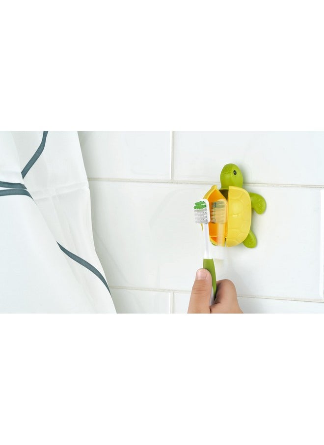 Flipper Fun Animal Turtle Toothbrush Cover - Kids Toothbrush Holder with Cover - Toothbrush Holders for Bathrooms - Suction Cup Toothbrush Holder