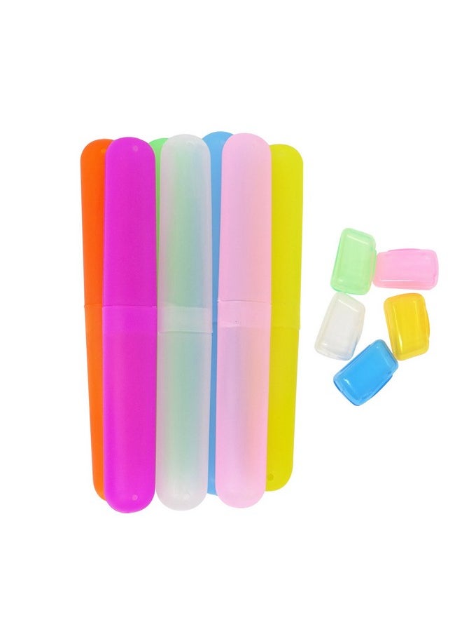 Honbay 7PCS Plastic Dust-Proof Toothbrush Case Holder for Daily and Travel Use - 5 Toothbrush Head Covers as Gift, Random colors