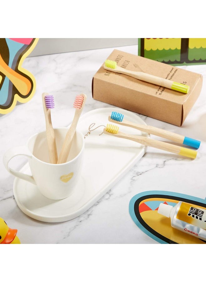 10 Pieces Kids Bamboo Toothbrush Natural Soft Bristle Toothbrush Wooden Toothbrushes Toddlers Adults Natural Wood Organic Toothbrush BPA-Free Color Travel(Kids)