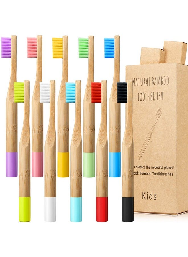 10 Pieces Kids Bamboo Toothbrush Natural Soft Bristle Toothbrush Wooden Toothbrushes Toddlers Adults Natural Wood Organic Toothbrush BPA-Free Color Travel(Kids)