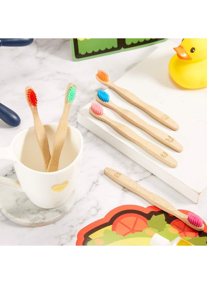 16 Pcs Kids Bamboo Toothbrush Soft Bristle Natural Toothbrush Wooden Toothbrushes Kids Toothbrush with Colorful Bristles and Ergonomic Animal Designs Handles for Kids