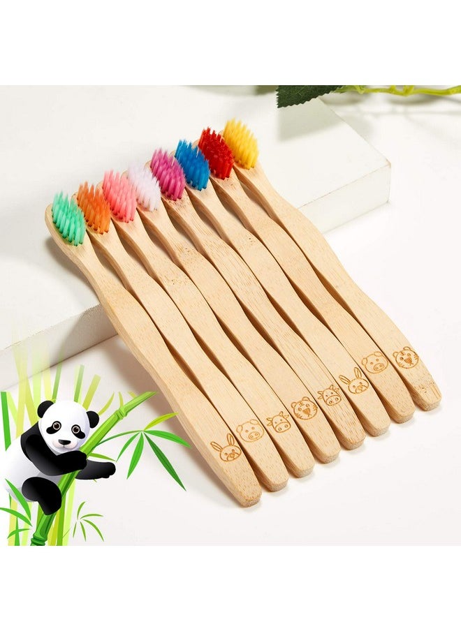 16 Pcs Kids Bamboo Toothbrush Soft Bristle Natural Toothbrush Wooden Toothbrushes Kids Toothbrush with Colorful Bristles and Ergonomic Animal Designs Handles for Kids