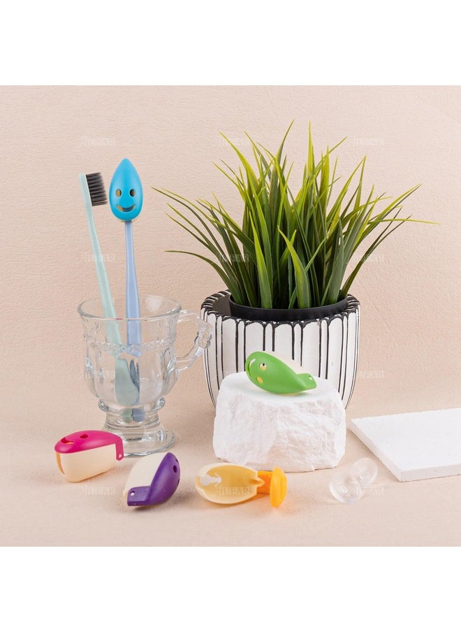 AUEAR, 5 Pack Happy FaceToothbrush Holder Cover Case Cap With Suction Cup for Travel 5 Colors