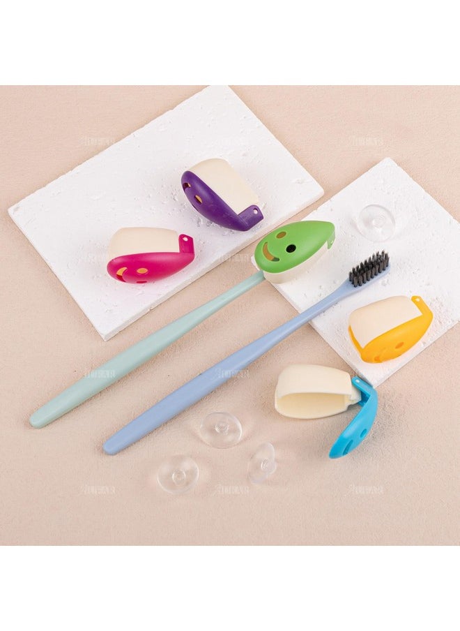 AUEAR, 5 Pack Happy FaceToothbrush Holder Cover Case Cap With Suction Cup for Travel 5 Colors