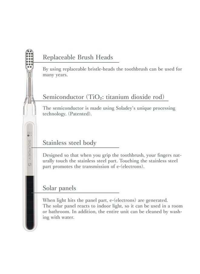 Soladey5 Ionic Toothbrush, Pink, Large Solar Panels and TiO2 Semiconductor, You can Brush Without Toothpaste