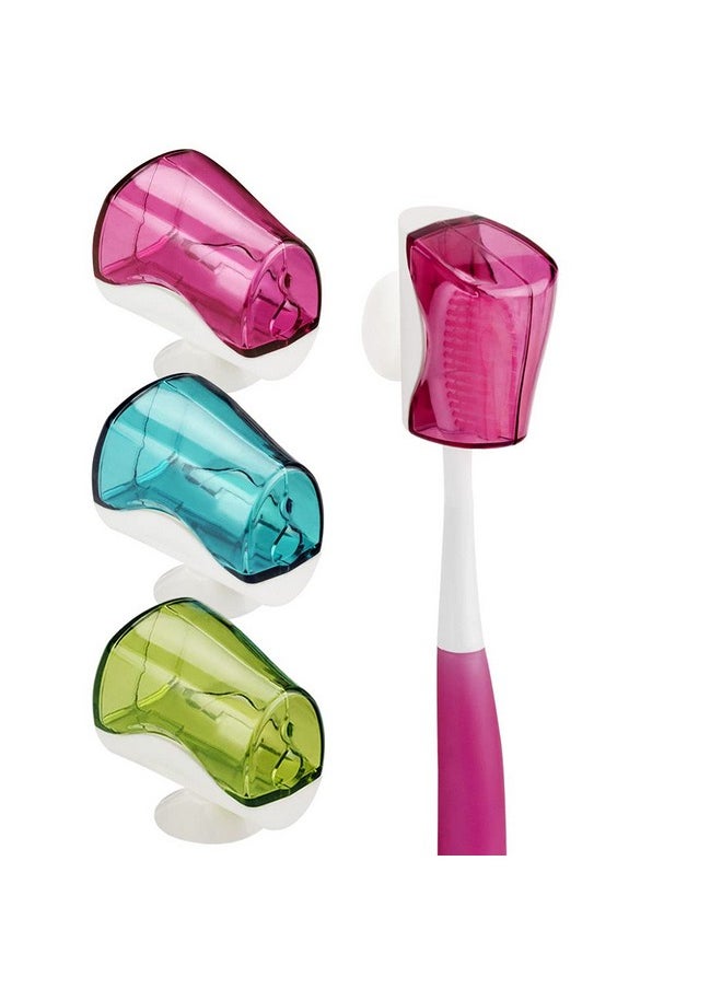Linkidea Travel Toothbrush Head Covers with Suction Cup Portable Wall Mount Toothbrush Holder, Toothbrush Cap Case Box Convenient for Travel, Outdoor (3PCS)