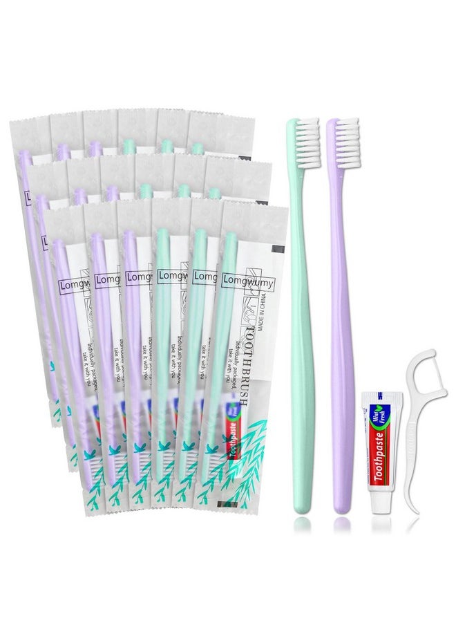 Disposable Toothbrushes, Toothbrush And Toothpaste, Toothbrush And Toothpaste Travel, Comes With Floss Picks, Individually Packaged, 2 Colors, Suitable For Hotel, Home, Camping, Travel (PACK-30)