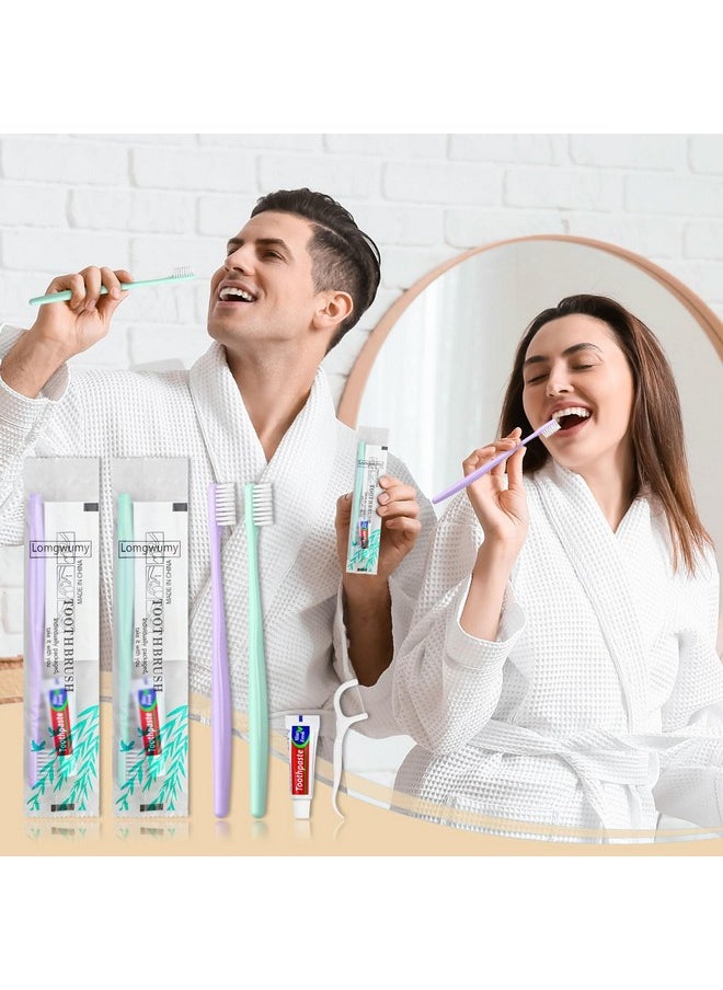 Disposable Toothbrushes, Toothbrush And Toothpaste, Toothbrush And Toothpaste Travel, Comes With Floss Picks, Individually Packaged, 2 Colors, Suitable For Hotel, Home, Camping, Travel (PACK-30)