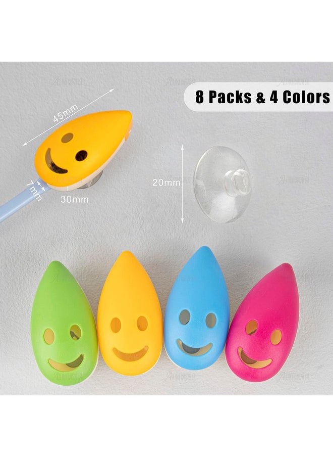 AUEAR, 8 Pack Happy Face Toothbrush Head Cover Cap with Suction Cup Cute Portable Protective Covers Case for Home Travel Outdoor Camping 4 Colors