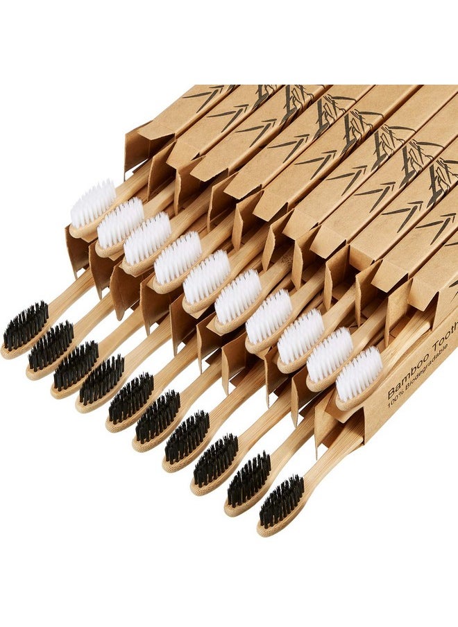20 Pieces Bamboo Toothbrushes Reusable Charcoal Bamboo Toothbrush Natural Reusable Toothbrushes with BPA-free Soft Bristles and Natural Wooden Handle in Individually Packaged
