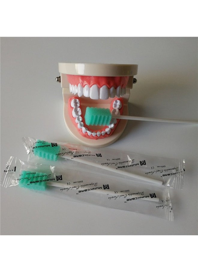 Munkcare Disposable Oral Foam Tipped Swab Mouth Cleaning Swab, Green Tooth Shape, 150 counts