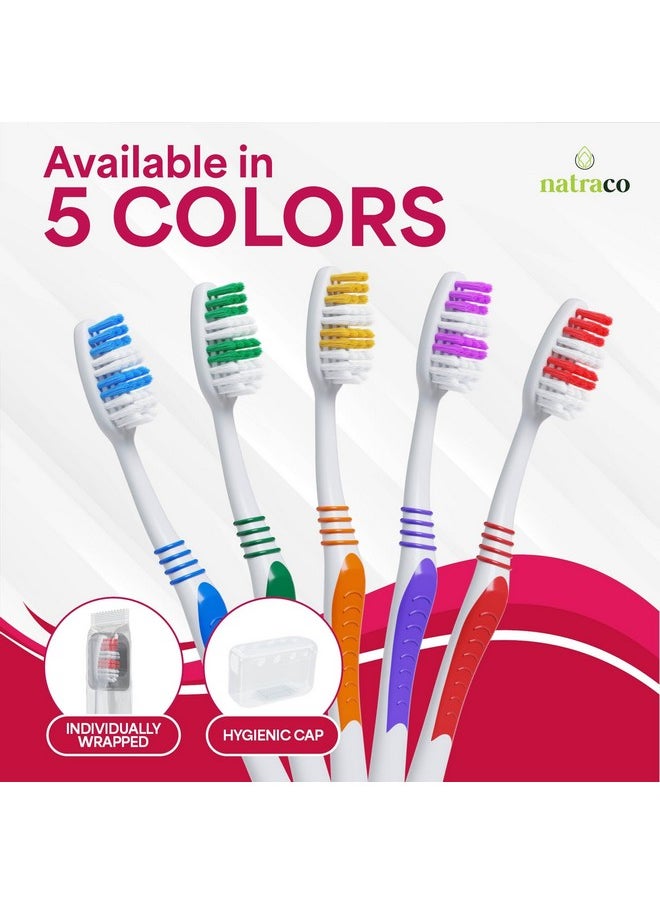 natraco Bulk Toothbrush Pack with Covers | Premium Quality Individually Wrapped Colorful Tooth Brushes | Medium Soft Bristles for Travel, Donations, Hotels (25)