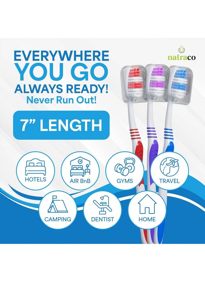 natraco Bulk Toothbrush Pack with Covers | Premium Quality Individually Wrapped Colorful Tooth Brushes | Medium Soft Bristles for Travel, Donations, Hotels (25)