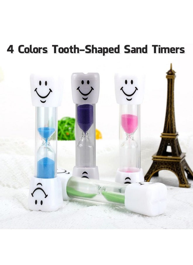 4 Pieces 3 Minute Toothbrush Sand Timer for Kids, Assorted Colors Tooth Shape Timers Plastic Hourglass for Proper Tooth Brushing Boys Girls Oral Care