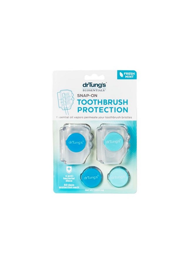 DrTung's Snap-On Toothbrush Protector, Releases Vapor from Essential Oils to Help Protect your toothbrush (2 Pack) (colors may vary)