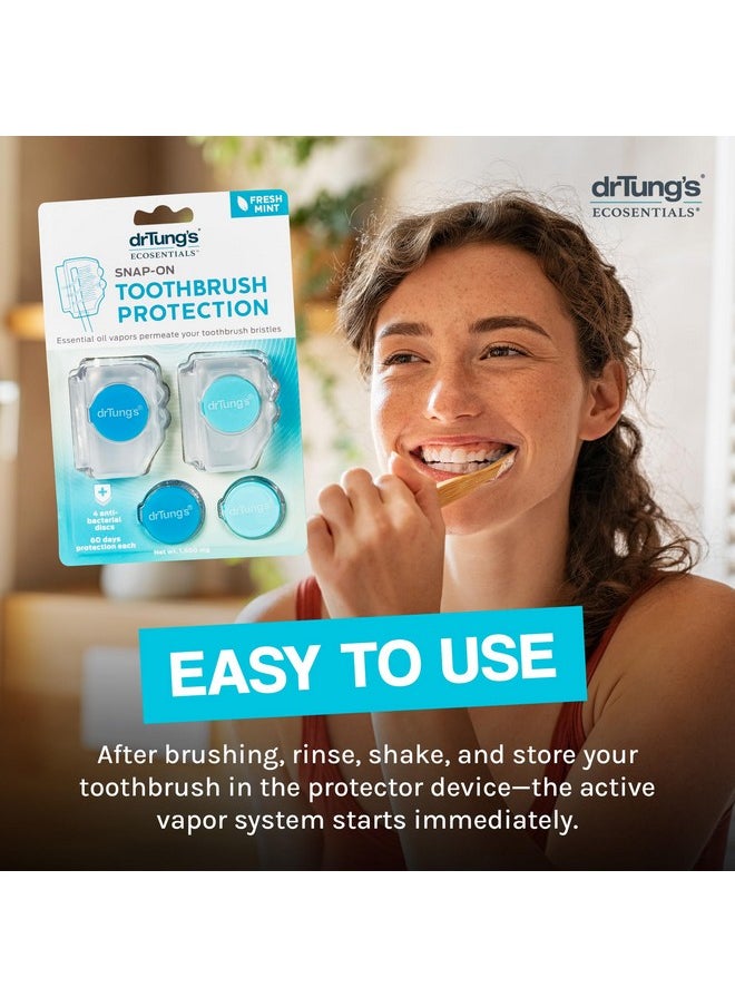 DrTung's Snap-On Toothbrush Protector, Releases Vapor from Essential Oils to Help Protect your toothbrush (2 Pack) (colors may vary)