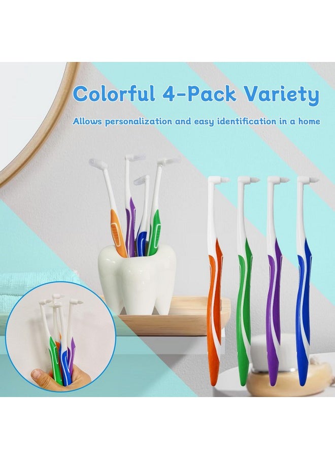 4-Pack Tuft Toothbrushes for Orthodontic Care, Interspace Tufted Brush with End-tuft Tapered Design, Soft Trim Bristles for Braces, Bridges, and Wisdom Teeth Gap, Dental Health Oral Care Tools