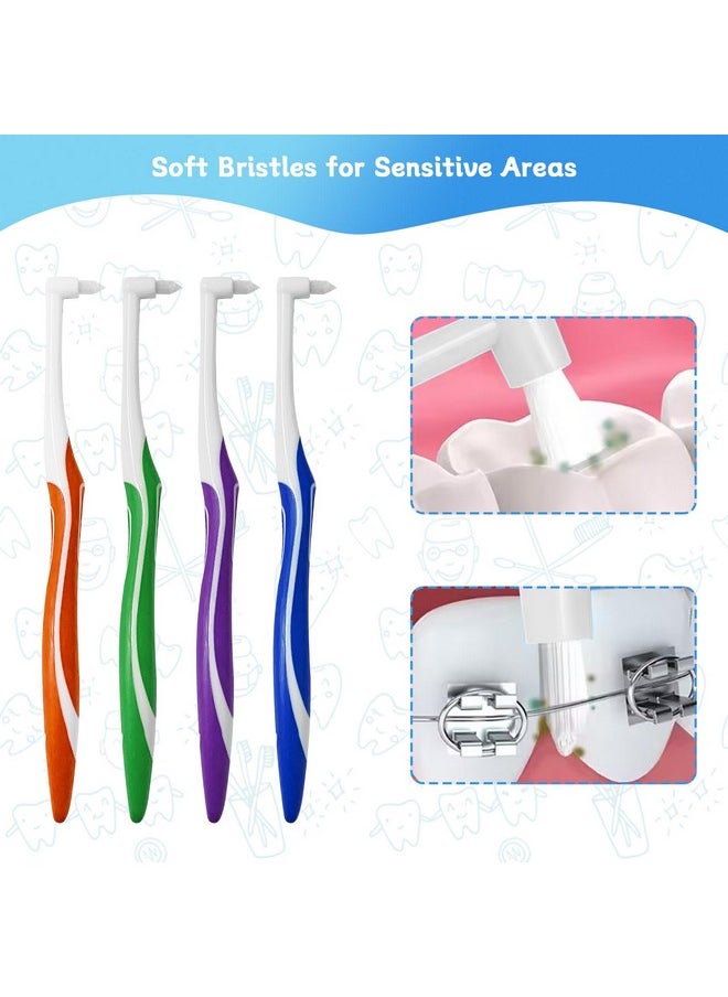 4-Pack Tuft Toothbrushes for Orthodontic Care, Interspace Tufted Brush with End-tuft Tapered Design, Soft Trim Bristles for Braces, Bridges, and Wisdom Teeth Gap, Dental Health Oral Care Tools