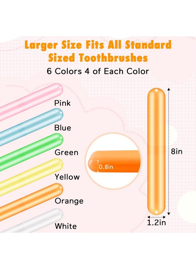 HOFASON 24PCS Large Travel Toothbrush Case Holder, Toothbrush Holders Bulk, Kids Classroom Plastic Pencil Case 8x1.2x0.8 inches, Portable Toothpaste Case Cover Protector for Travel Use (6 Colors)