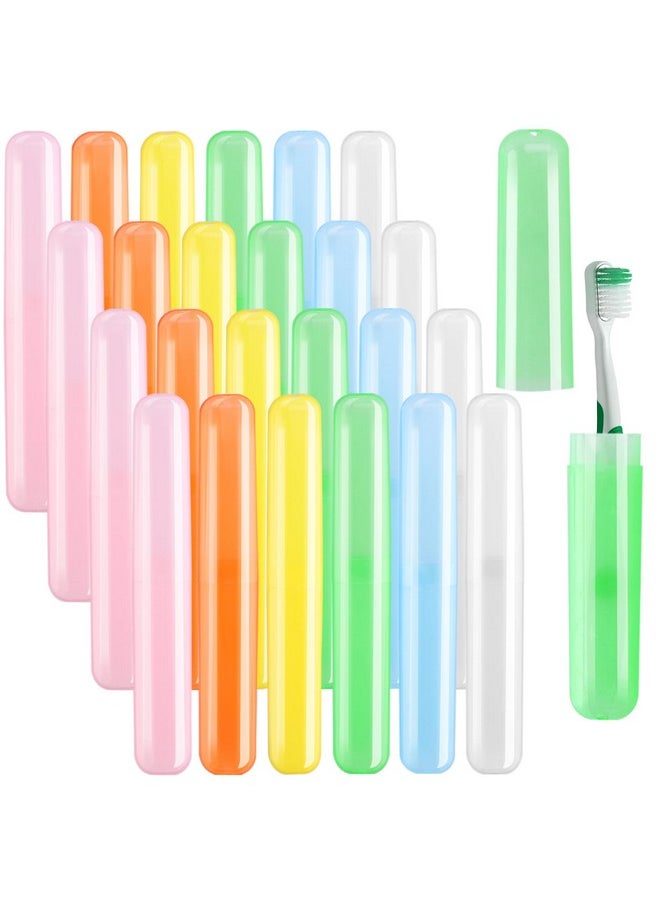 HOFASON 24PCS Large Travel Toothbrush Case Holder, Toothbrush Holders Bulk, Kids Classroom Plastic Pencil Case 8x1.2x0.8 inches, Portable Toothpaste Case Cover Protector for Travel Use (6 Colors)