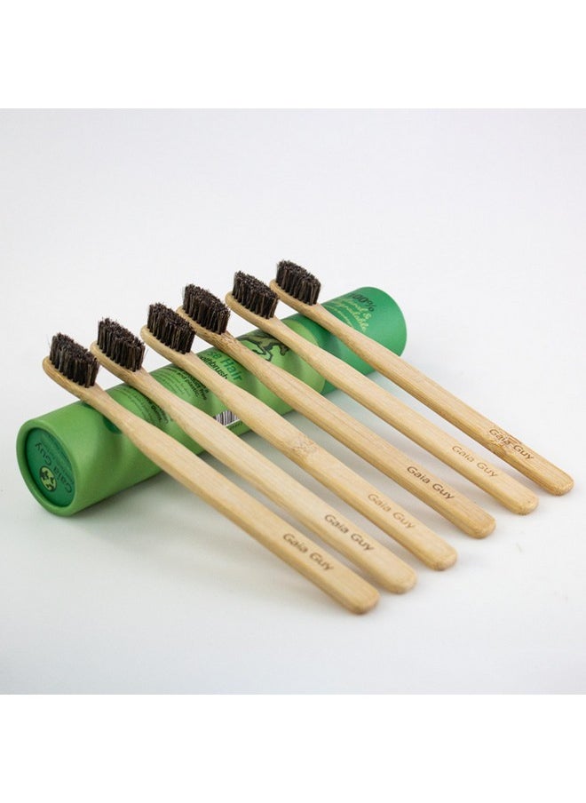 Gaia Guy Soft Natural Bristle Bamboo Toothbrush (NO Nylon - Horsehair ONLY) - Totally Compostable & Biodegradable Soft Horse Hair Bristle and Bamboo Toothbrushes - Zero Waste - 6-Pack