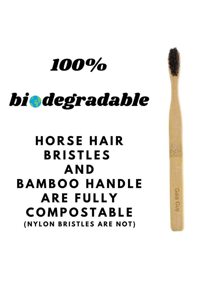 Gaia Guy Soft Natural Bristle Bamboo Toothbrush (NO Nylon - Horsehair ONLY) - Totally Compostable & Biodegradable Soft Horse Hair Bristle and Bamboo Toothbrushes - Zero Waste - 6-Pack
