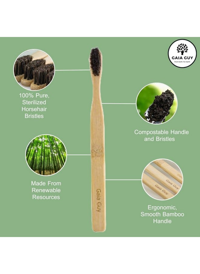 Gaia Guy Soft Natural Bristle Bamboo Toothbrush (NO Nylon - Horsehair ONLY) - Totally Compostable & Biodegradable Soft Horse Hair Bristle and Bamboo Toothbrushes - Zero Waste - 6-Pack