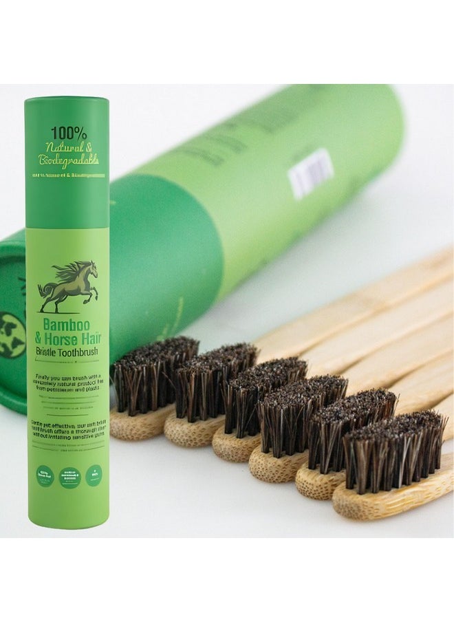 Gaia Guy Soft Natural Bristle Bamboo Toothbrush (NO Nylon - Horsehair ONLY) - Totally Compostable & Biodegradable Soft Horse Hair Bristle and Bamboo Toothbrushes - Zero Waste - 6-Pack