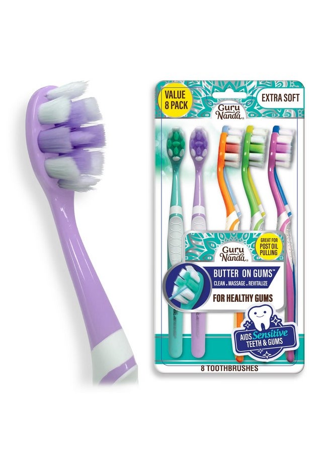 GuruNanda Butter on Gums Toothbrush with Extra Soft Bristles for Sensitive Gums, Soft Toothbrush for Kids & Adults, 8 ct