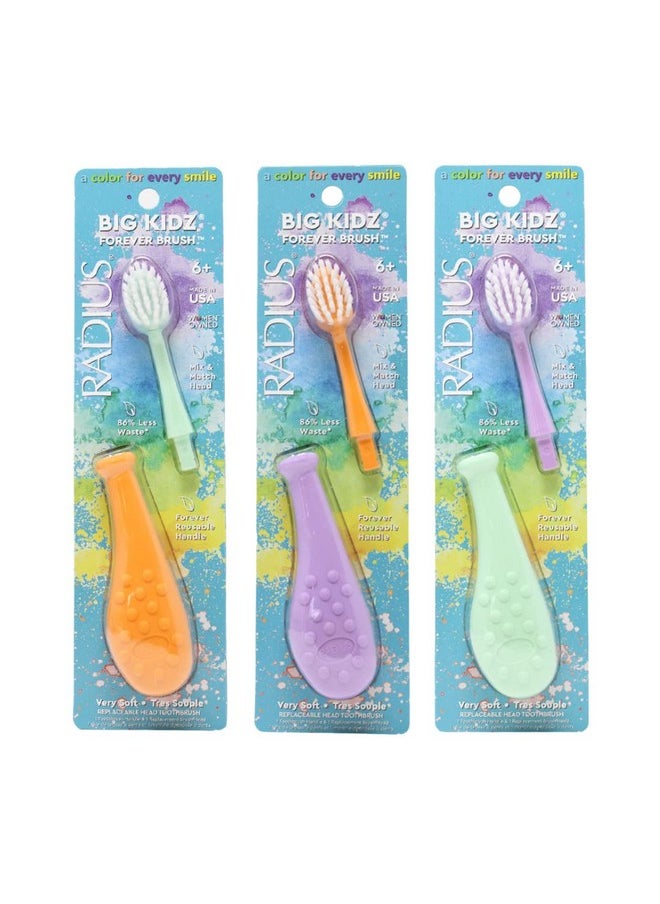 RADIUS Big Kidz Forever Brush with Replaceable Head Toothbrush for Children, 6 Years and Up, BPA Free ADA Accepted for Growing Teeth and Gums - Right and Left Handed, Extra Soft