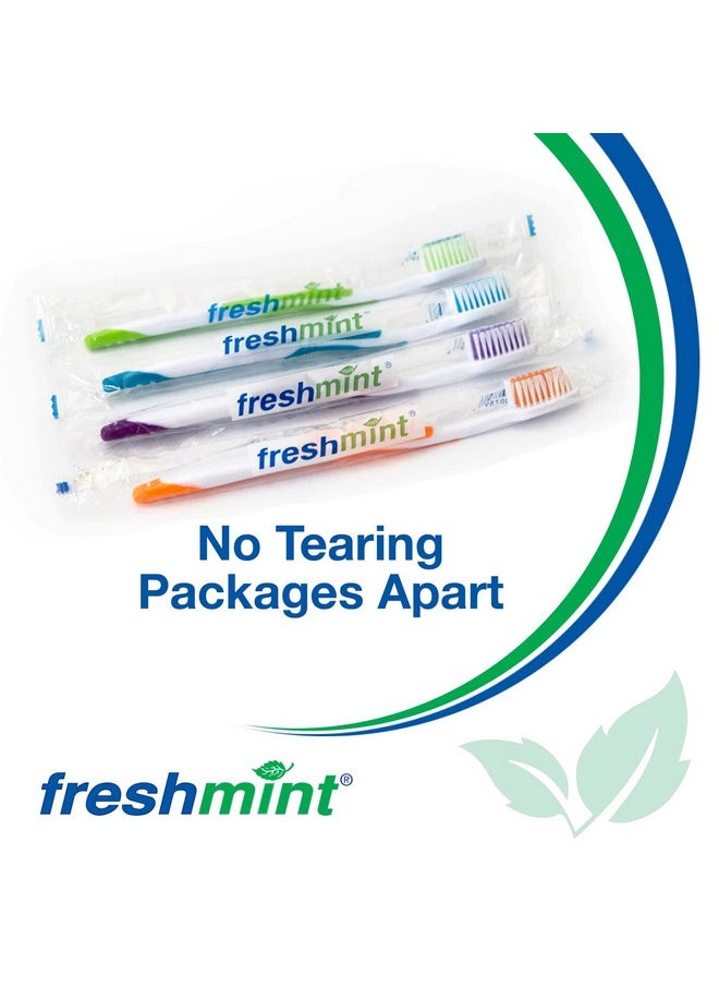 FRESHMINT (100 Pack) Individually Wrapped Premium Toothbrushes, Oversized Easy Grip Rubber Handle, Soft Multi Color Nylon Bristles, Bulk Packed, No Cutting or Tearing Apart Required.