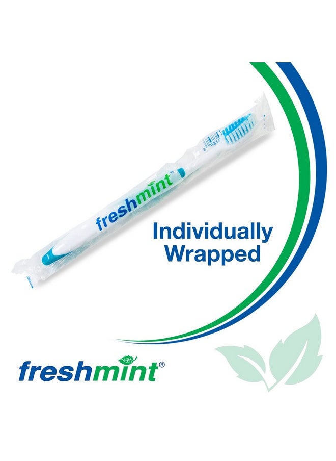 FRESHMINT (100 Pack) Individually Wrapped Premium Toothbrushes, Oversized Easy Grip Rubber Handle, Soft Multi Color Nylon Bristles, Bulk Packed, No Cutting or Tearing Apart Required.