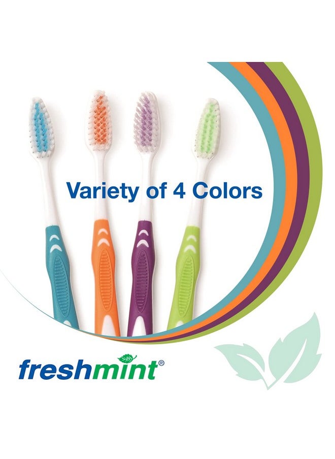 FRESHMINT (100 Pack) Individually Wrapped Premium Toothbrushes, Oversized Easy Grip Rubber Handle, Soft Multi Color Nylon Bristles, Bulk Packed, No Cutting or Tearing Apart Required.