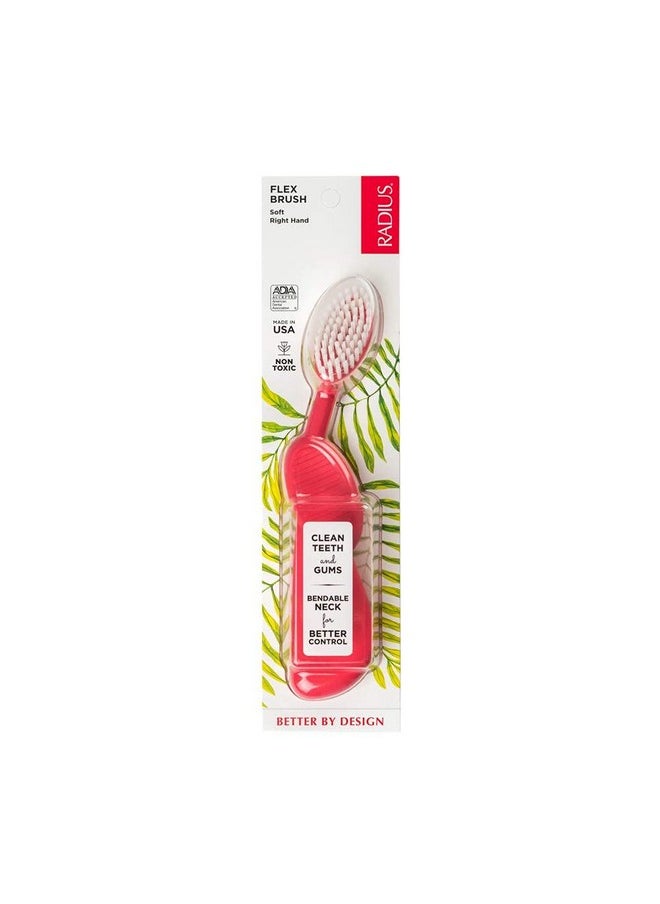 RADIUS Flex Brush with Soft Bristles Toothbrush BPA Free & ADA Accepted Designed to Improve Gum Health & Reduce Issues - Right Hand - Watermelon/White - Pack of 1